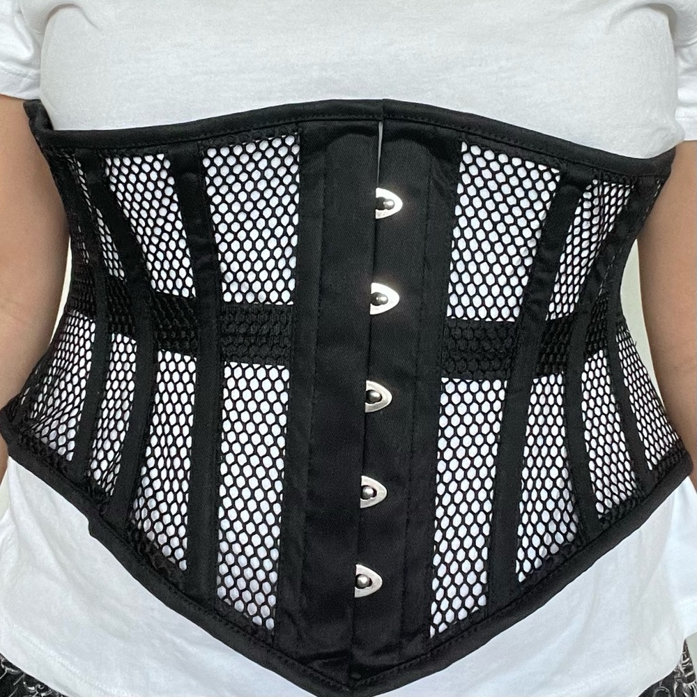 Woman Black Medium Mesh Corset Size 8 10 Whimsigoth Goth Lace Up Renaissance